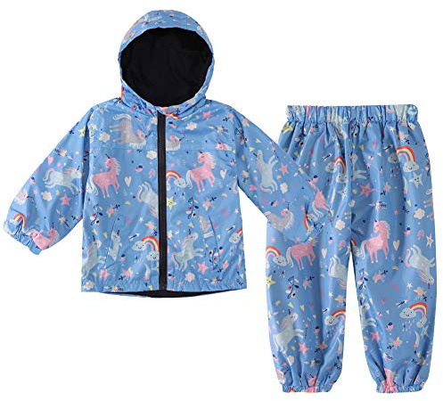 LZH Kids 2 pieces Raincoat Unisex Waterproof Hooded Jacket Pants suit BoysGirls Lightweight sets