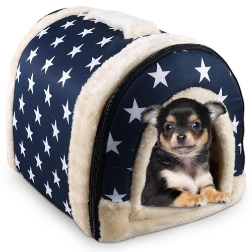 WIYETY Katzenhaus Hundehaus für drinnen, Faltbare Katzenbetthöhle, Katzen Katzenhöhle mit Rutschfestem Boden, Wasserdicht Und Warm Hundehöhle, Katzenbetten für Hauskatzen (Blau, S, 37x32x30cm)