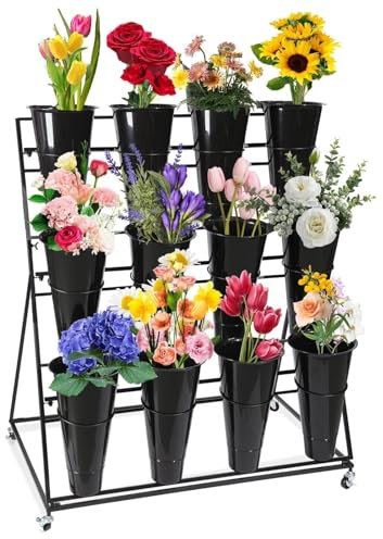 KXQYIKYI Metal Planta de Planta Estante de Flores Interiores con Ruedas 3 Niveles de Carro de Flores Soportes de Flores de Hierro Forjado para Patio jardín de Flores al Aire Libre Soporte de Flores