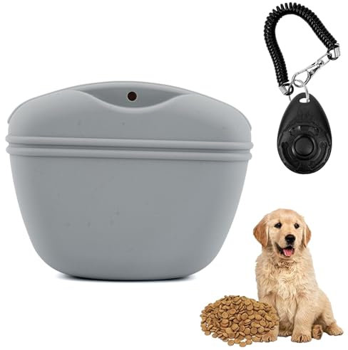 GWAWG 2PCS Silicone Premium Dog Treat Pouch Bag with Dog Clicker,Dog Treat Pouch for Training with Clicker,Magnetic Closure Silicone Dog Food Bags for Walking and Training