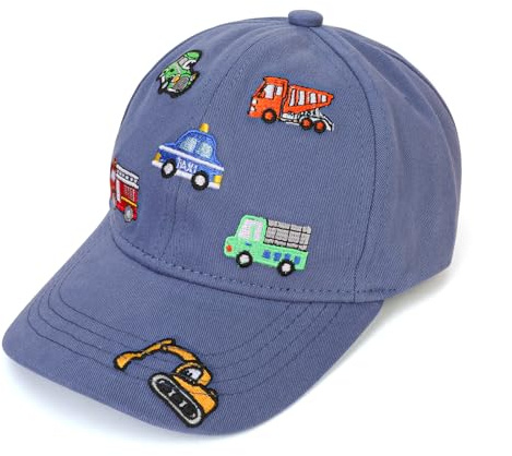 QKURT Sombrero para El Sol para Niños, Gorra de Béisbol, Sombrero de Pescador de Verano, Gorra de Playa con Protección Solar, Sombrero de Pescador con Bonito Patrón de Coche para Niños de 3 a 8 Años
