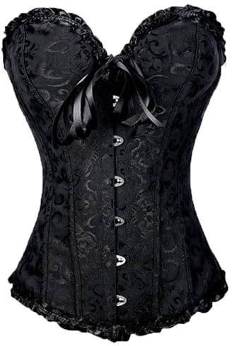 Cusghjbsg Corset à épaules dénudées pour femme Vintage Jacquard Bouton Bustier sans bretelles Hauts tube Lingerie gothique Gaine corporelle Combinaison sous-poitrine, Noir A, L