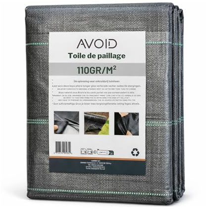 AVOID Toile de Paillage Géotextile 4m x 5m 110 g/m² Perméable – Barrière Anti Mauvaises Herbes pour Jardin, Massifs et Potager