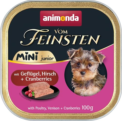 animonda Vom Feinsten Mini Junior Hundefutter nass mit Geflügel, Hirsch und Cranberrys (32 x 100 g), getreidefreies Welpenfutter ohne Zucker und Soja für kleine Hunderassen