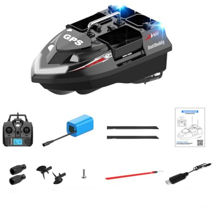 V802PRO RC Bait Boat, High-Efficiency 500M Distance RC Fishing Boat with GPS Positioning, 4 Compartments, 3KG Large Capacity, Led Night Light, Ideal for Fishing Lovers