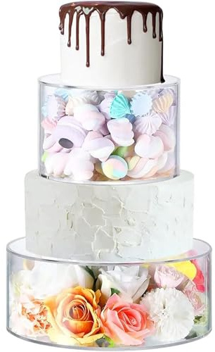 NEWFUN 2PCS Soporte Tarta, Soporte para Tartas Rellenable, Soporte para Tartas Acrílico Transparente Rellenable, Pieza Central para Fiestas de Cumpleaños, Fiestas de Festivales