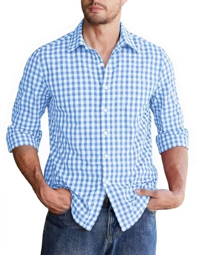 Halfword Kariertes Hemd Herren Langarm Trachtenhemden Oktoberfest | Baumwolle, Karohemden, Atmungsaktiv, Smart Casual, Pendeln, Regular Fit