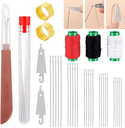 34 PCS Sewing Kit Portable Hand Sewing Tool Set Steel Needles Threader Embroidery Needles Crafting DIY Mending Black White Red
