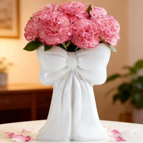 Disoza Vit vas med knut - Bordsdekoration - I keramik - Vintage - För pampasgräs, torkade blommor - Vas för torkade blommor - Blomvas för bröllop, kök, vardagsrum