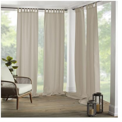 Elrene Home Fashions Matine Weatherproof Tab-Top Indoor/Outdoor Solid Color Curtain Panel for Porch, Pergola, Patio, Deck, 52”W x 84”L, Taupe