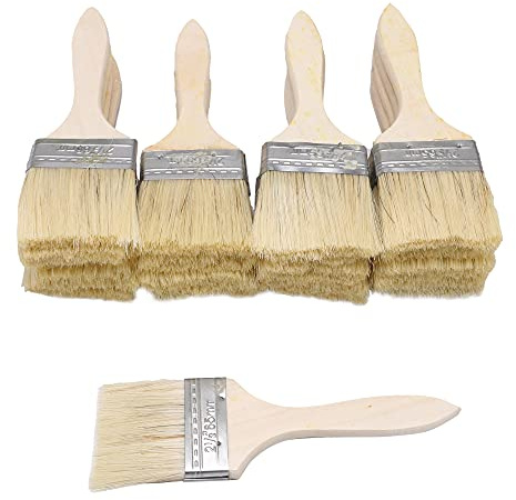 Doublelife 20pcs Low Cost Paint Brushes or Brush with Wooden Handle,2.5 inch Width for Paint,Stain,Varnish, Gesso, Primer, Glue,Light Yellow(brush) + Wood(shank)