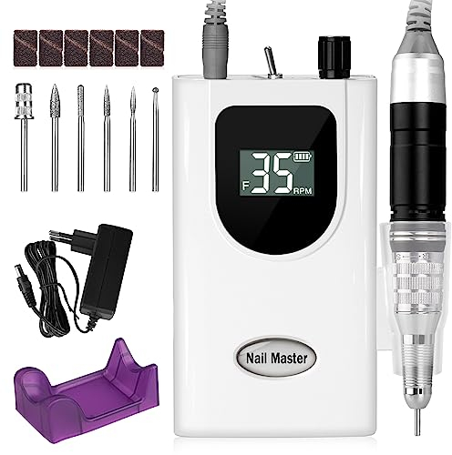 Nagelfräser Elektrisch 35000u/Min Wiederaufladbare, AZ GOGO Profi Nagelfeile Maniküre Pediküreset Elektrisch Akku Nagelstudio/DIY-Maniküre, Acryl Gele Kallus Entfernen, 8 Aufsätzen Inkl.2 Bits Keramik
