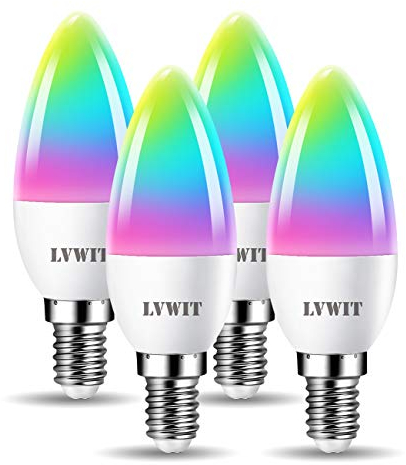 LVWIT E14 Smart LED Lampe Alexa Glühbirne 4.9W Dimmbar LED RGB WIFI Birne RGB Kaltweiße Warmweiße Licht, APP Steuerung, Sprachsteuerung, Kompatibel mit Alexa, Google Home (4er Pack)