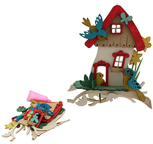 Kuhnert Bastelset Kreativ Set Bastelspass Haus mit Vögeln zum selber Zusammenbauen Fensterschmuck 17 x 5 x 20 cm Osterbasteln