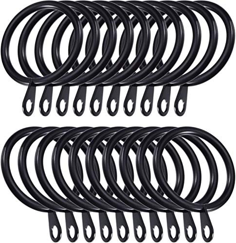 Pack of 24 Strong Metal Curtain Hooks Rings with Fixed eyelets for Curtain pole 25mm-28mm wide Black Curtian Ring 30MM Internal Diameter
