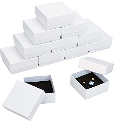 NBEADS 12 Pcs 7.5x7.5x3.5cm Cardboard Jewelry Box, White Square Paper Gift Case Paperboard Boxes with Sponge Fill for Pendants Necklaces Bracelet Gift Packaging Shipping