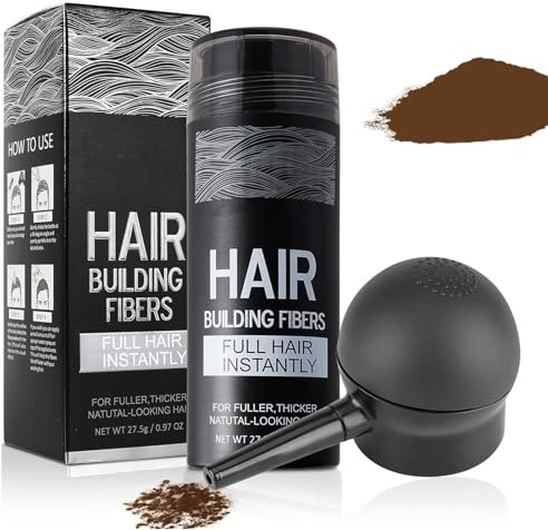 Hair Building Fibers for Thinning Hair with Spray Applicator Pump Nozzle - Natural & Undetectable,Instantly Thicker Fuller Hair Conceals Hair Loss 30 Sec,4 Shades for Men & Women,27.5g (Medium Brown)