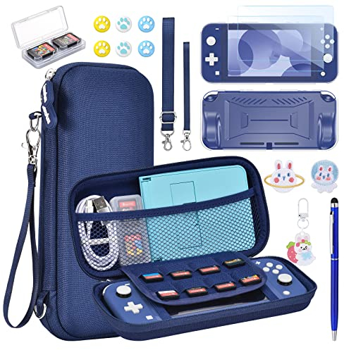 Switch Lite Hülle - innoAura 17 in 1 Switch Lite Zubehör mit Switch Lite Tasche, Switch Spiele Aufbewahrung, Switch Schutzfolie für Switch Lite, Switch Ständer, Switch Joystick Kappen(Blau)