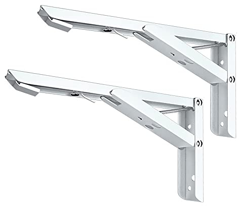 2 Stück Klapp regal halterungen, Metall Heavy Duty Wand zusammen klappbare Dreiecks tützen mit Einbau schrauben für DIY Regal Tisch Stuhl (weiß, 14 Zoll)