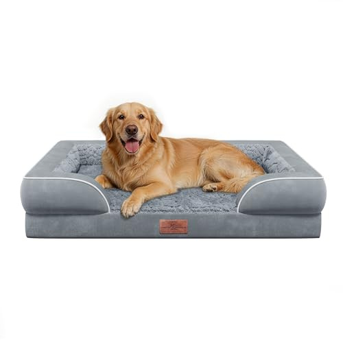 Comfort Expression Orthopedic Dog Bed for Large Dogs 36x27 Inch, Waterproof Supportive Egg Crate Foam Large Pet Bed with Removable Bolsters, Dog Couch with Washable Cover & Non-Slip Bottom, Grey