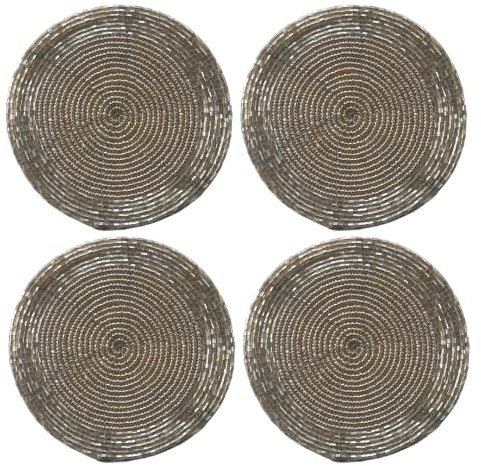 Terraacraft Indische handgefertigte Untersetzer für Abendessen und Kaffee, Tischzubehör, 10,2 cm, rotgoldene Perlen-Untersetzer für Heimdekoration, Erntedankfest, Geschenk-Set mit 4 Stück