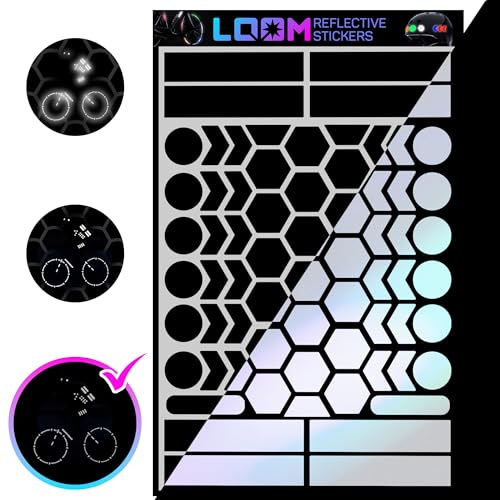 LOOM Fahrrad Reflektoren Aufkleber Set | 67 stk Engineer Schwarz | German Oralite Qualität | Reflektoren fahrrad | Wasserdicht | Für Helm, Auto, Anhänger, Reflektoren schulranzen kinder