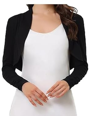 Prime fashions New Women's Long Sleeve Top - Cropped Plain Bolero Cardigan Sizes: XS/S, M, L, Reg; Black