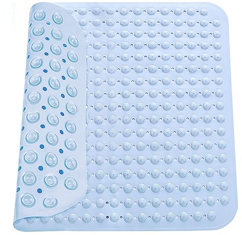 Duschmatte, 48 x 48 cm Duschmatte rutschfest, Antirutschmatte mit Saugnäpfen, Massage Duschmatte rutschfest, für Saunen, Duschräume, Waschmaschinenfest, Quadrat, Hellblau