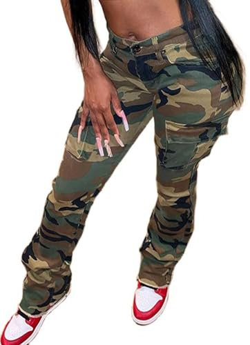 Ptorlio Camo Cargo Pants for Women Camouflage Camoflash Active Jogger Sweatpants Ttrousers Plus Size