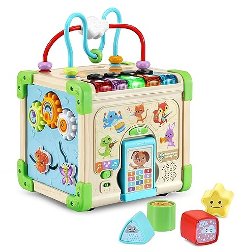 LeapFrog Touch and Learn Electronic Musical Light-Up Wooden Activity Cube Toy, Animal Themed, Ages 1 and Up