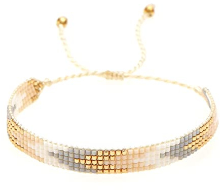 Agriajun Handmade Boho Beaded Friendship Strand Wrap Bracelets for Women Charm Adjustable Couples String Rope Braided Bohemia White Gold Beads Bracelet Fashion Jewelry Gift