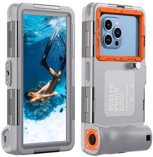 Lanhiem Wasserdicht Handyhülle IP68 Universelle Tauchen Professionelle Handy Unterwasser Hülle Wasserfeste tief 15M für iPhone Samsung Huawei Xiaomi Schnorcheln Surfen Case, Grey-Orange