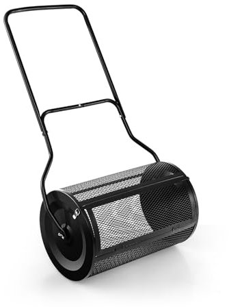 GOPLUS Épandeur de Compost de 60CM, Capacité 76L, avec Poignée Ergonomique en U, Épandeur à Engrais Rouleau en Maille matéllique pour Jardin (Noir)