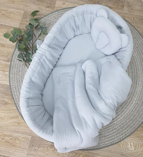 WIKLINOPOL IRENEUSZ ZYGMUNT WICKER WOOD BABY 2000 EU Bettwäsche-Set 4-TLG. für Babys- & Kinder, Musselin Bettwäsche für Kinderbetten, Bettbezug mit Bettlacken in der Farbe Hellgrau