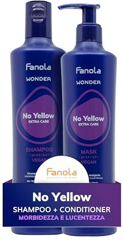 Fanola Wonder No Yellow, Shampo tonalizzante anti-giallo per Capelli Biondi, Decolorati e Bianchi, 350 ml + Fanola Wonder No Yellow Maschera Antigiallo per Capelli Biondi, Decolorati e Bianchi, 350 ml