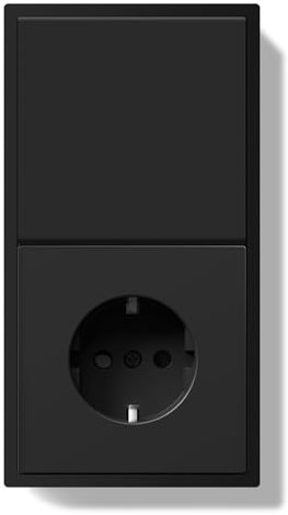 BSEED Lichtschalter mit Steckdose 1 Fach 1 Weg Unterputz, Modern Wandschalter Schuko Steckdose mit PC Rahmen, Lichtschalter mit Kabelklemmen und Krallen, Schwarz