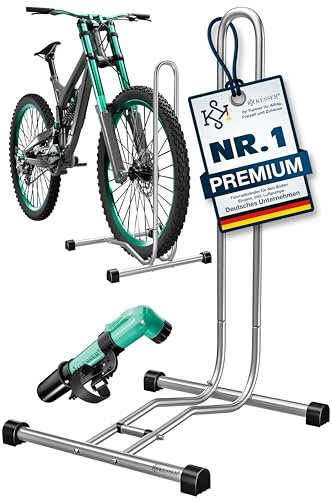 KESSER® Support de vélo pour VTT, vélo électrique, vélo de ville, vélo de route, VTT | Support de sol | Largeur de pneu jusqu'à 65 mm | Support de montage pour vélo | Pompe à air incluse