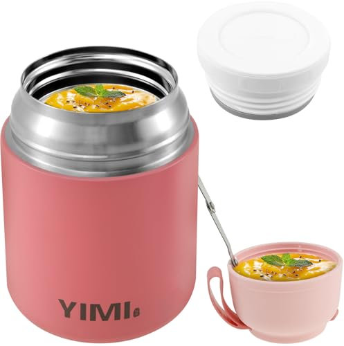Bouteille isotherme pour aliments chauds et froids - 530 ml - Récipient alimentaire isotherme avec cuillère pliable en acier inoxydable à double paroi - Bocal alimentaire étanche pour repas chauds et