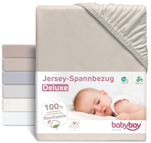 babybay Drap-Housse en Jersey Deluxe avec Membrane, Compatible avec Le modèle Boxspring XXL - Beige - 105 x 57,5 cm (1 pièce)