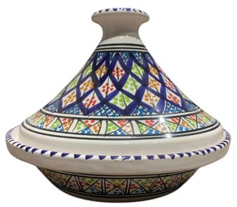 Handmade Tunisian Colorful Royal Bakir Tagine - Traditional Tagine for Cooking in Fire Oven - Handmade Ceramic 27cm - Perfect for Fish, Poultry, Meat, Vegetables & Stews -