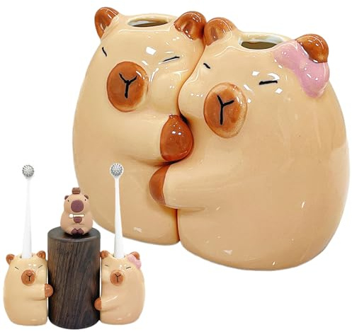 Porta Spazzolini Bagno Coppia, Porta Spazzolino Di Capibara Ceramica, Regalo Fidanzato, Portaspazzolini Da Bagno