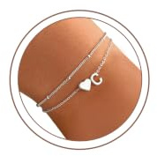 TINGN Damarmband, silverguld, 14K guldpläterad, skiktad hjärta, lager, anpassningsbart, alfabet med monogram, gåvor till fru, flickvän, 15 cm + 5 cm Verlängerung