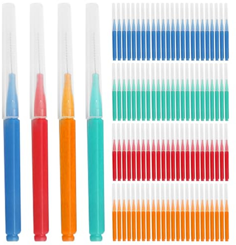 GOEDCH 100 cepillos interdentales: 4 colores para espacios interdentales y encías, cepillos dentales con mango antideslizante, cepillo interdental, hilo dental