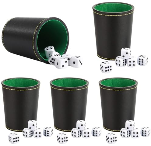 Cjytdkj Schocken Set, Hochwertiges Schocken Würfelspiel Set, 5 Würfelbecher Leder mit 25 Würfeln für Erwachsene, Casual Games Bar