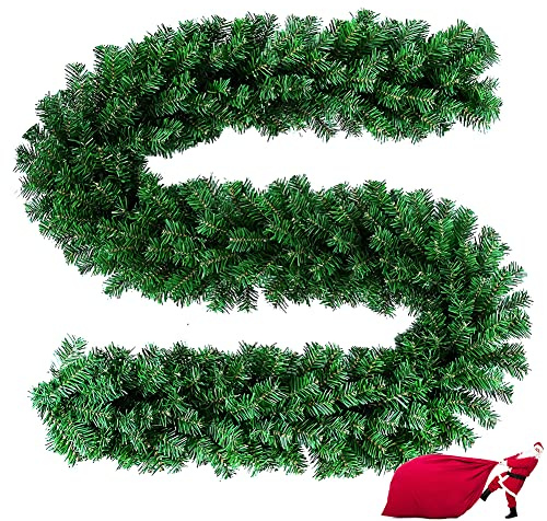ikanboo 9 Feet Christmas Garland 220 Branches Xmas Artificial Decorations for Doors Stairs Fireplace