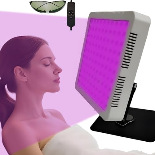 Warmforwel Lampe de bronzage 395 nm avec 100 LED violettes, solarium pour le visage pour une utilisation à la maison et tout le corps, avec minuterie, luminosité réglable, support et lunettes