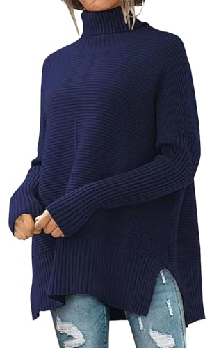 Maglione Dolcevita Oversize da Donna, Pullover Autunnale in Maglia a Coste, Top Tunica con Maniche a Pipistrello, Outfit Casual Invernali