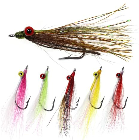 Koolenry 6pcs Crochets à Mouches Artificielles Set Fly Lure Appât Fast Flacking pour la Pêche à l'eau Salée des Basses