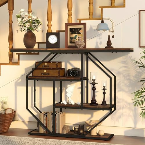YU YUSING Console d'Entrée Industrielle 105 cm Cadre Géométrique 4 Niveaux