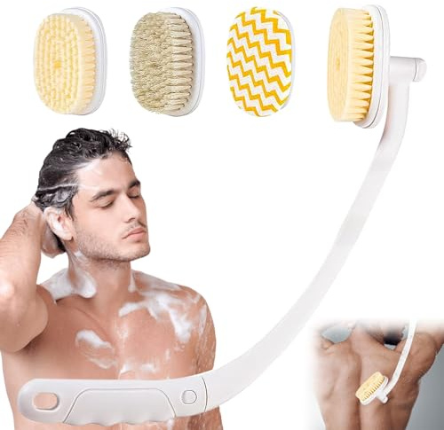 3-i-1-kroppsborste, ryggborste med långt handtag för dusch, avtagbar ryggskrubb, ergonomisk duschborste, mjuka borst, kroppstvätt lotion, applikator för äldre män kvinnor